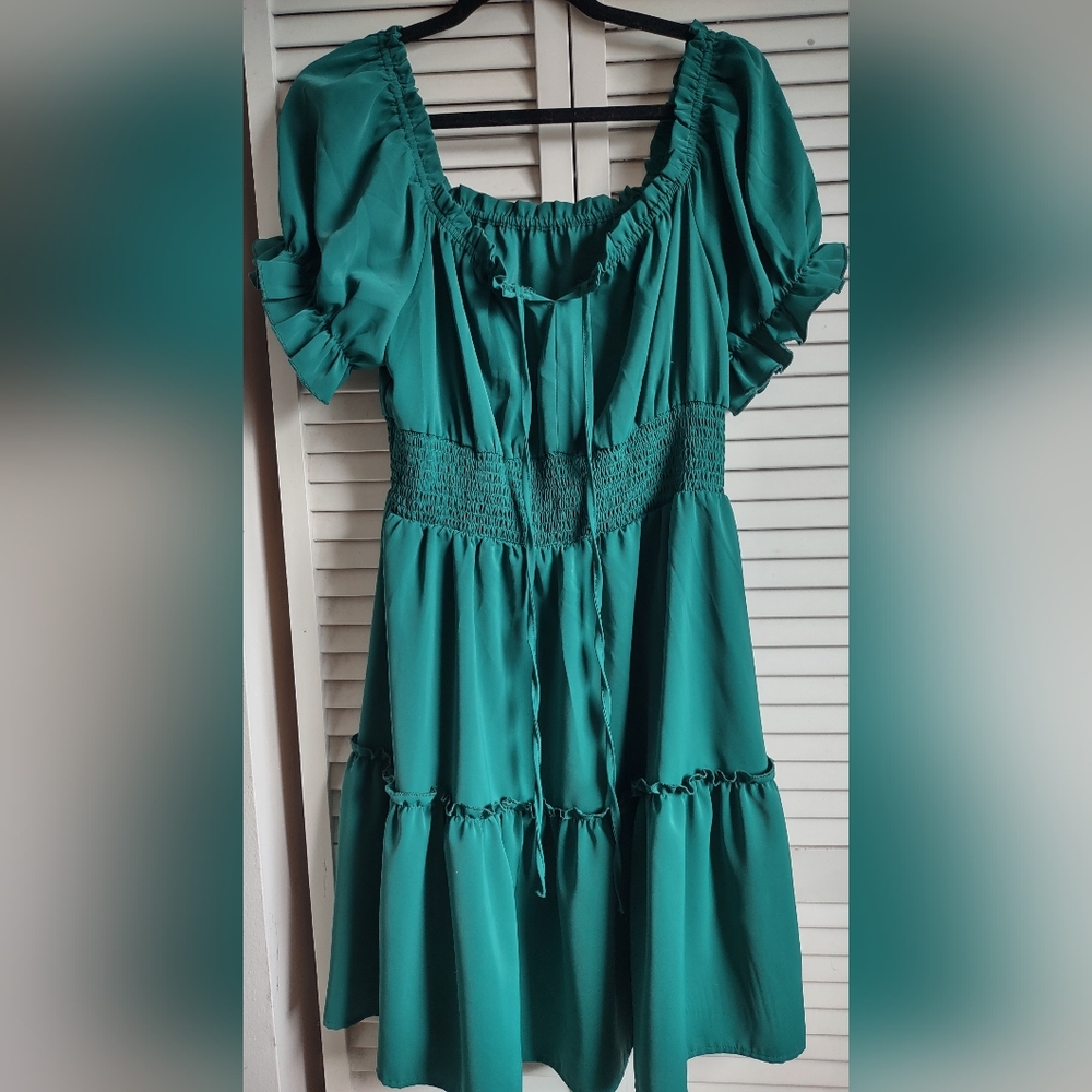 Elegant Teal Smocked Dress